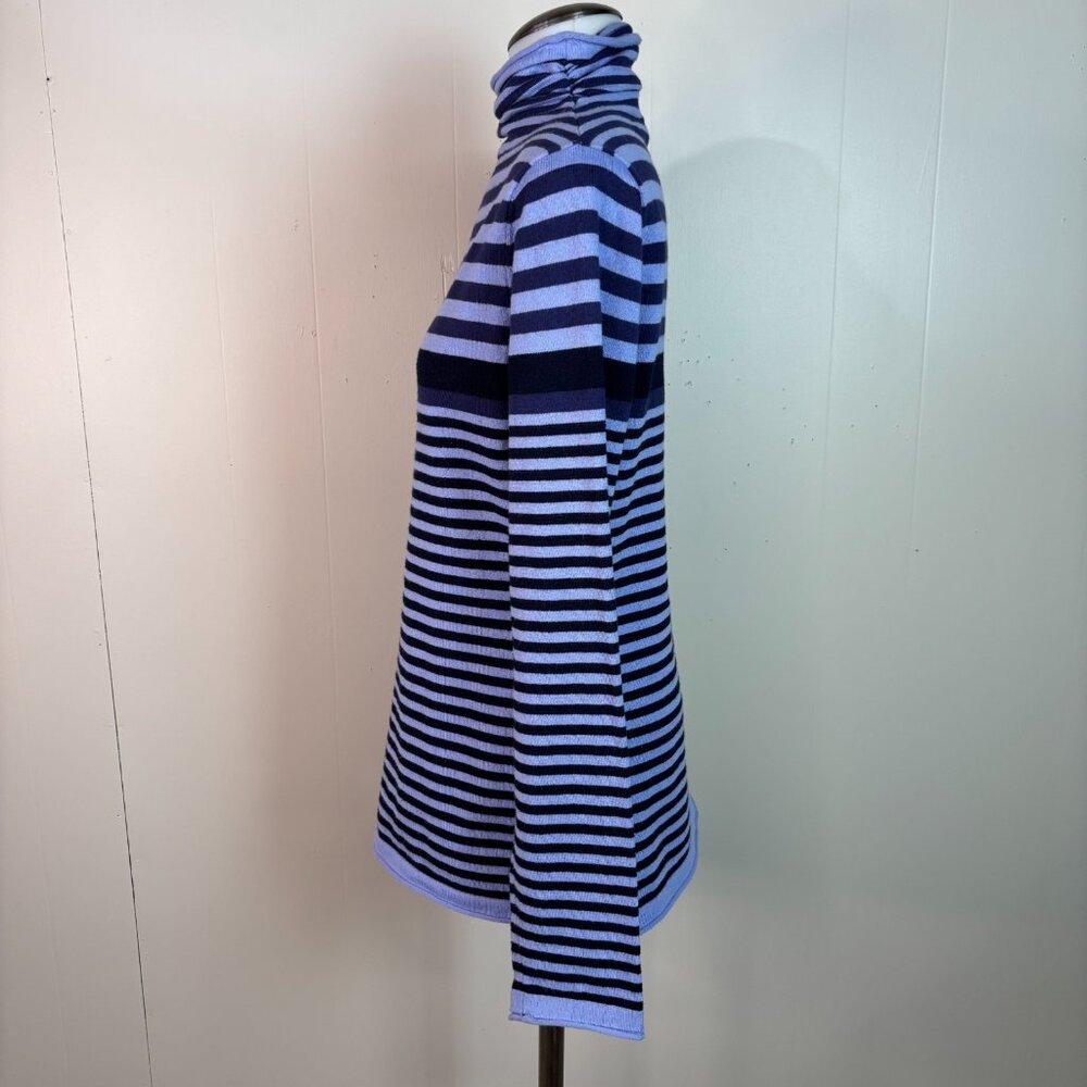 Duluth Trading S'No Sweat Sweater Small Purple Navy Blue Striped Mock Turtleneck - Picture 4 of 8